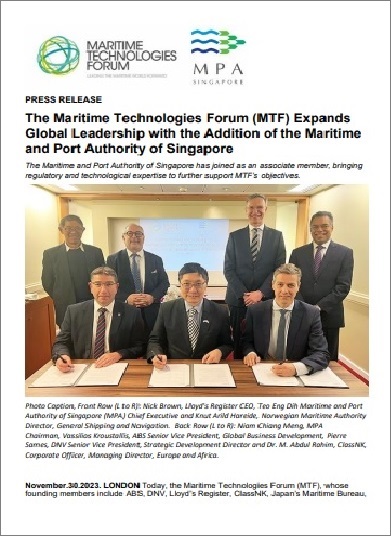 MTF Expands Global Leadership with the Addition of the Maritime and Port Authority of Singapore